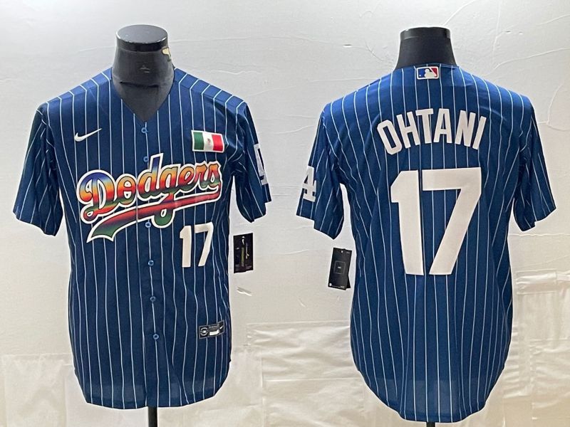 Men Los Angeles Dodgers #17 Ohtani Blue stripe Nike Game MLB Jersey style 9->los angeles dodgers->MLB Jersey